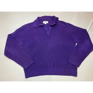 Norm Thompson Purple Ribbed Collared Button Neck Knit Sweater Women Size‎ PM